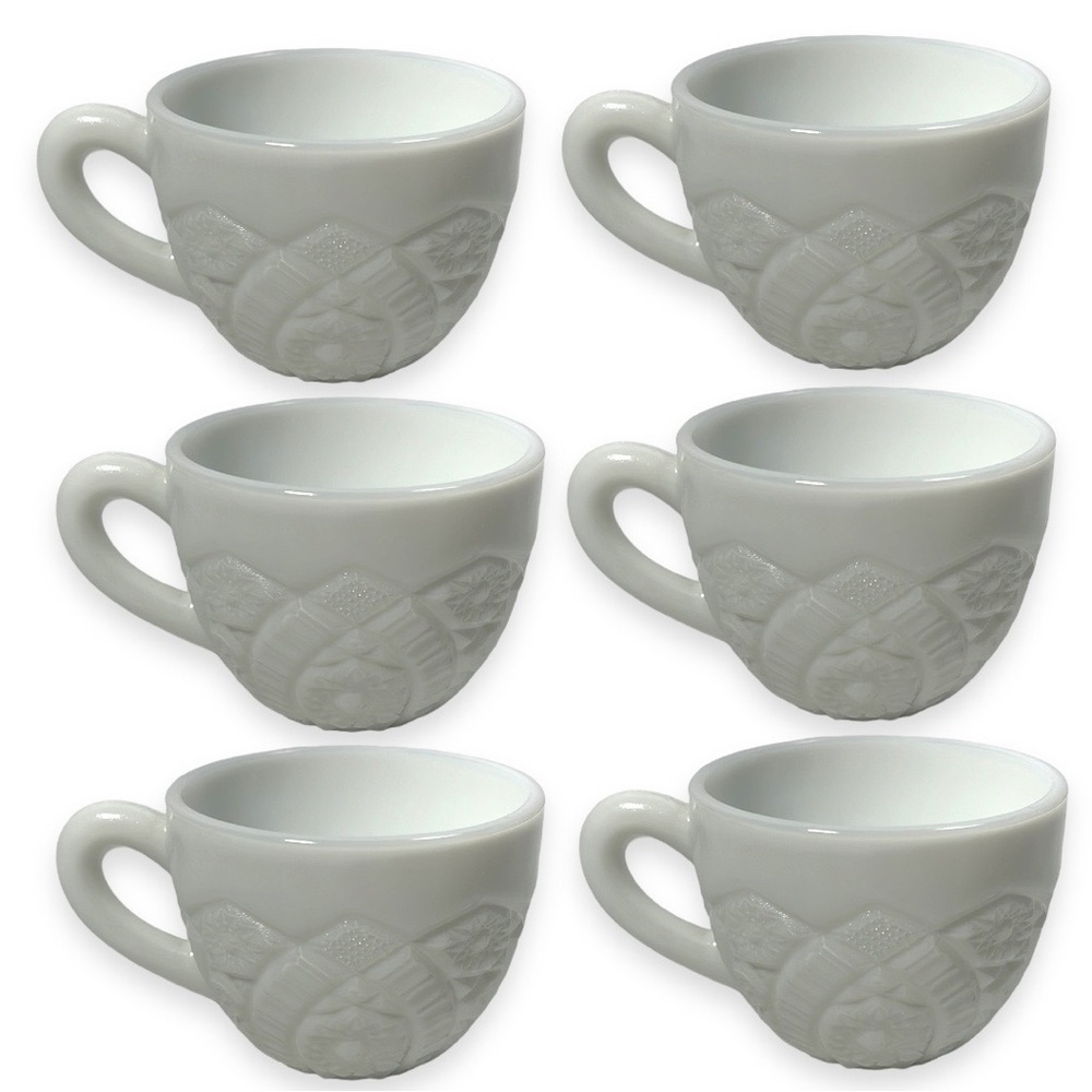 Vintage McKee Concord Opaque Milk‎ Glass Punch Cups Mugs Set of 6